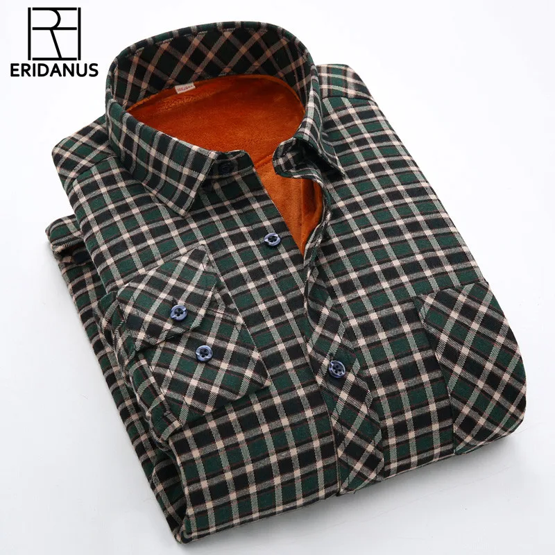 

2017 New Winter Warm Men's Casual Plaid Shirt High Quality Cotton Thicker Long-sleeved Mens dress shirts Plus Size 4XL M616