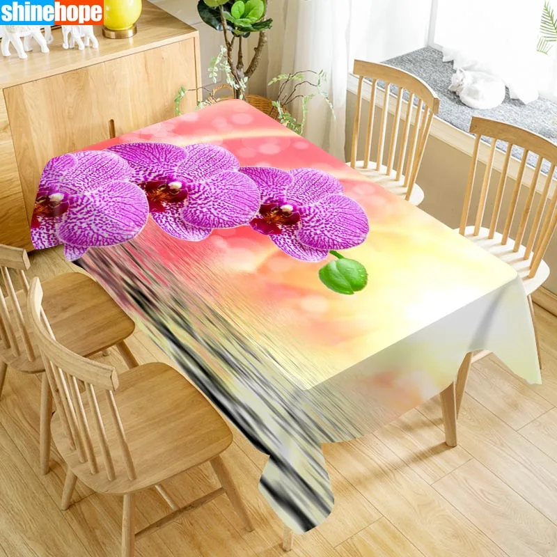 

New Arrival Custom Orchid Flowers Table Cloth Waterproof Oxford Fabric Rectangular Tablecloth Home Party Tablecloth