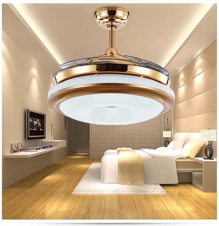 Потолочный вентилятор светодиодный Невидимый вентилятор лампа с телескопической современной минималистической спальней гостиной столовой света дистанционного управления FS8
