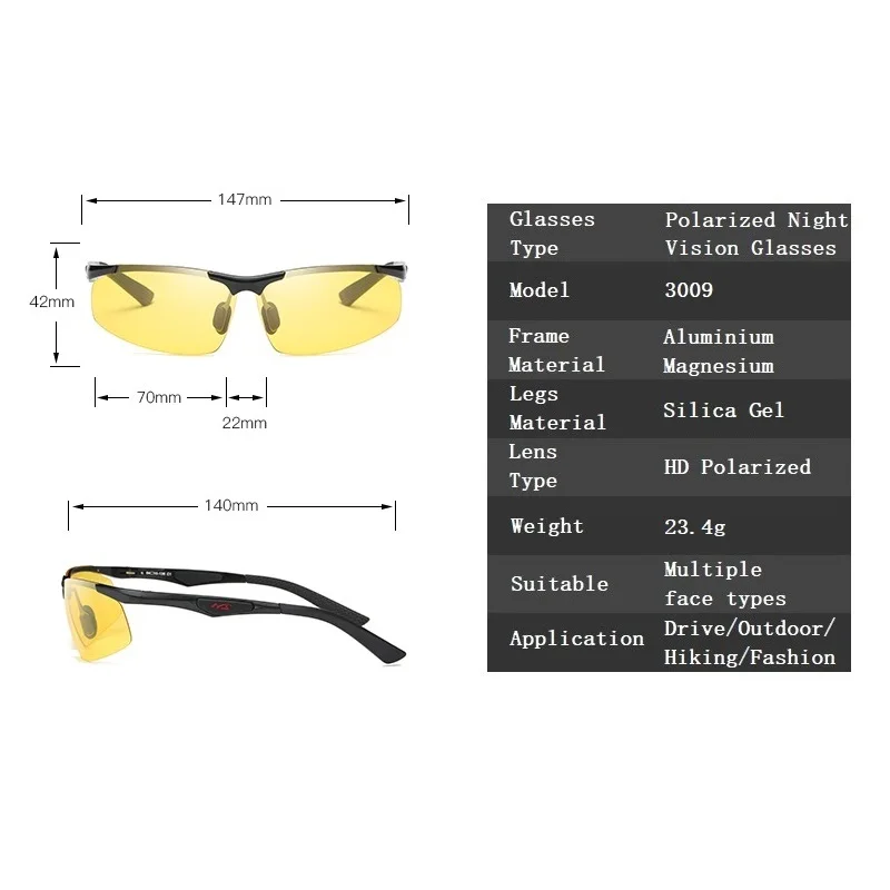 YSO, очки ночного видения, мужские, алюминиево-магниевая оправа, поляризованные очки ночного видения для вождения автомобиля, антибликовые очки 3009