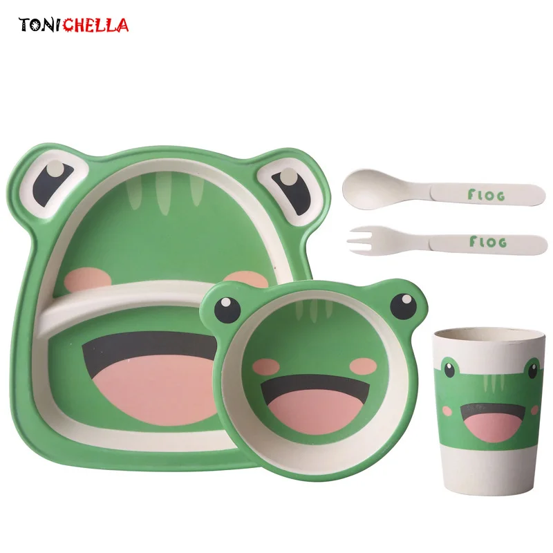 Набор посуды из бамбука для детей поддон кормления с вилкой ложкой контейнер еды