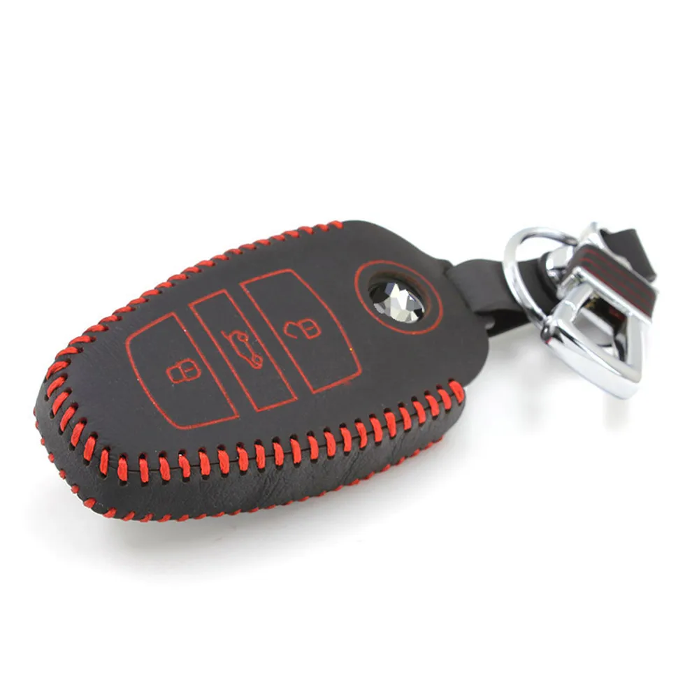Автомобильный чехол для ключей для VW Touareg 2011-, кожаный чехол для ключей, дистанционный чехол для ключей, брелок для ключей Volkswagen 2012 2013 - Название цвета: Red Stitch