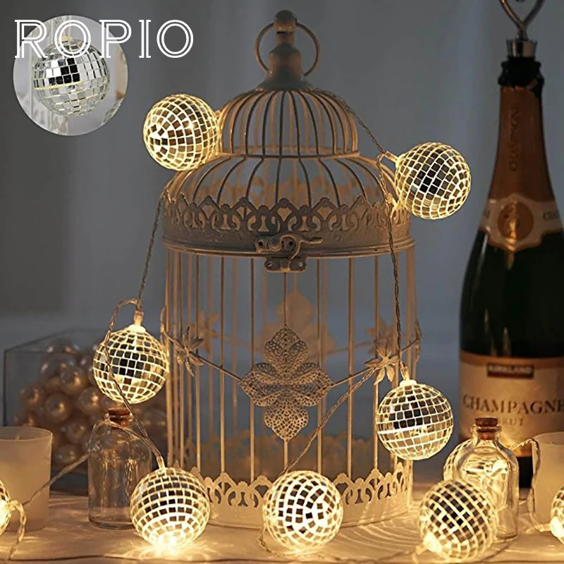 

ROPIO USB LED Lighting String Mirror Disco Ball String Battery Operated For Holiday Wedding Party Home Garden Decoration