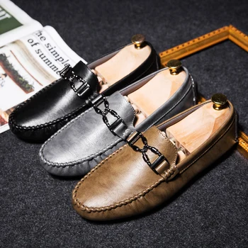 

2018 New Leisure Driving Shoes Men's Office Leather Doug Drive Shoes Male Flat Loafers Luxury Brogues Footwear Black Brown