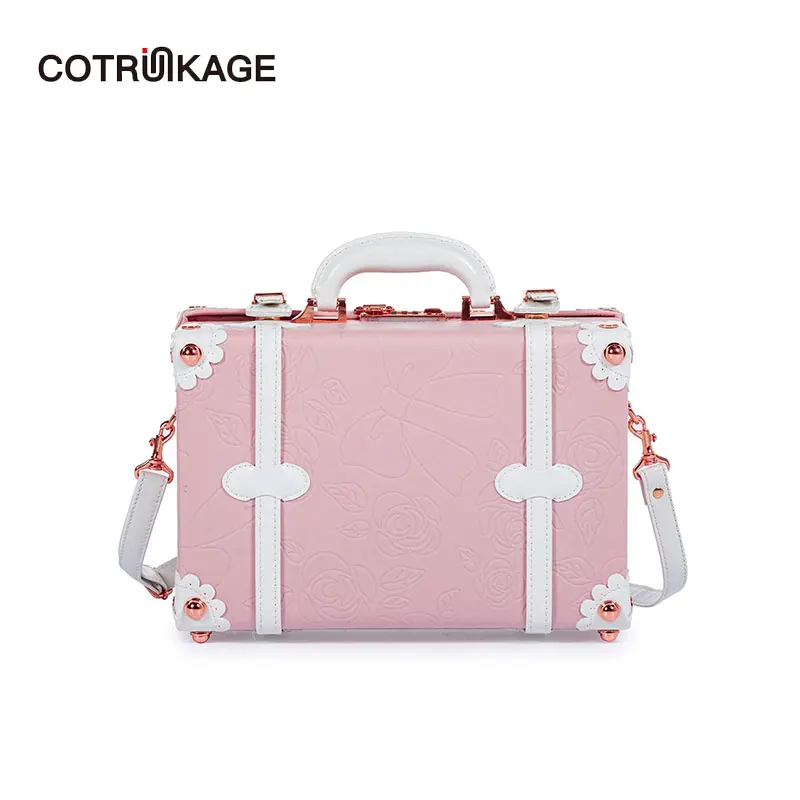 COTRUNKAGE милый 13 дюймов из искусственной кожи женская сумка для ручной клади тисненый розовый косметический чехол для девочек декоративный чехол для путешествий