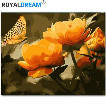 

ROYALDRWAM Yellow butterfly DIY Oil Painting By Numbers Wall Art Acrylic Oil Canvas Paintings For Home Decor