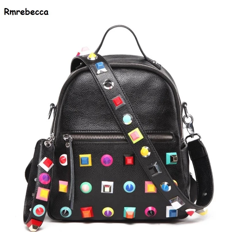 

luxury backpack women rainbow rivet travel school bags leather quality bagpack for teenage girls bookbag mochila feminina plecak