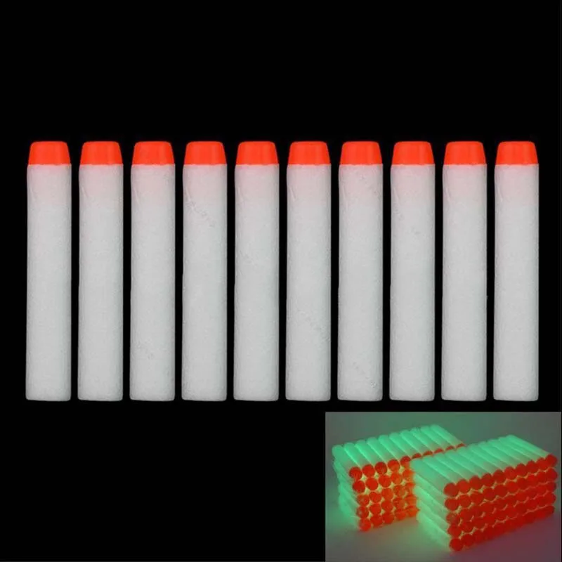 100 шт., белые светящиеся пули для пуль, мягкая полая головка с отверстием, 7,2 см, запасная игрушка дартс, пули для пуль, игрушки для детей, подарок