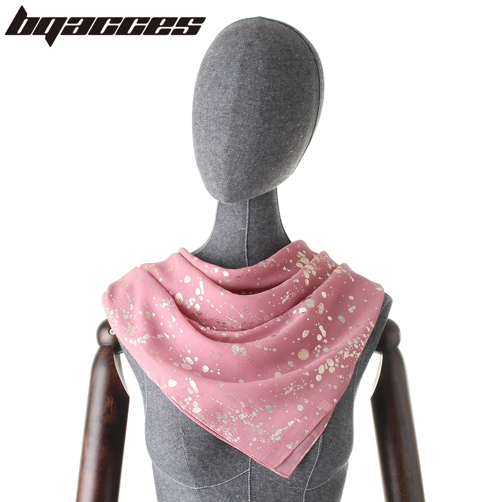 

[BQACCES] New Bandana 100% Silk Square Scarf Women Small Dot Foil Print Silk Scarves Fashion Folded Thin Headband Hijab 80*80cm