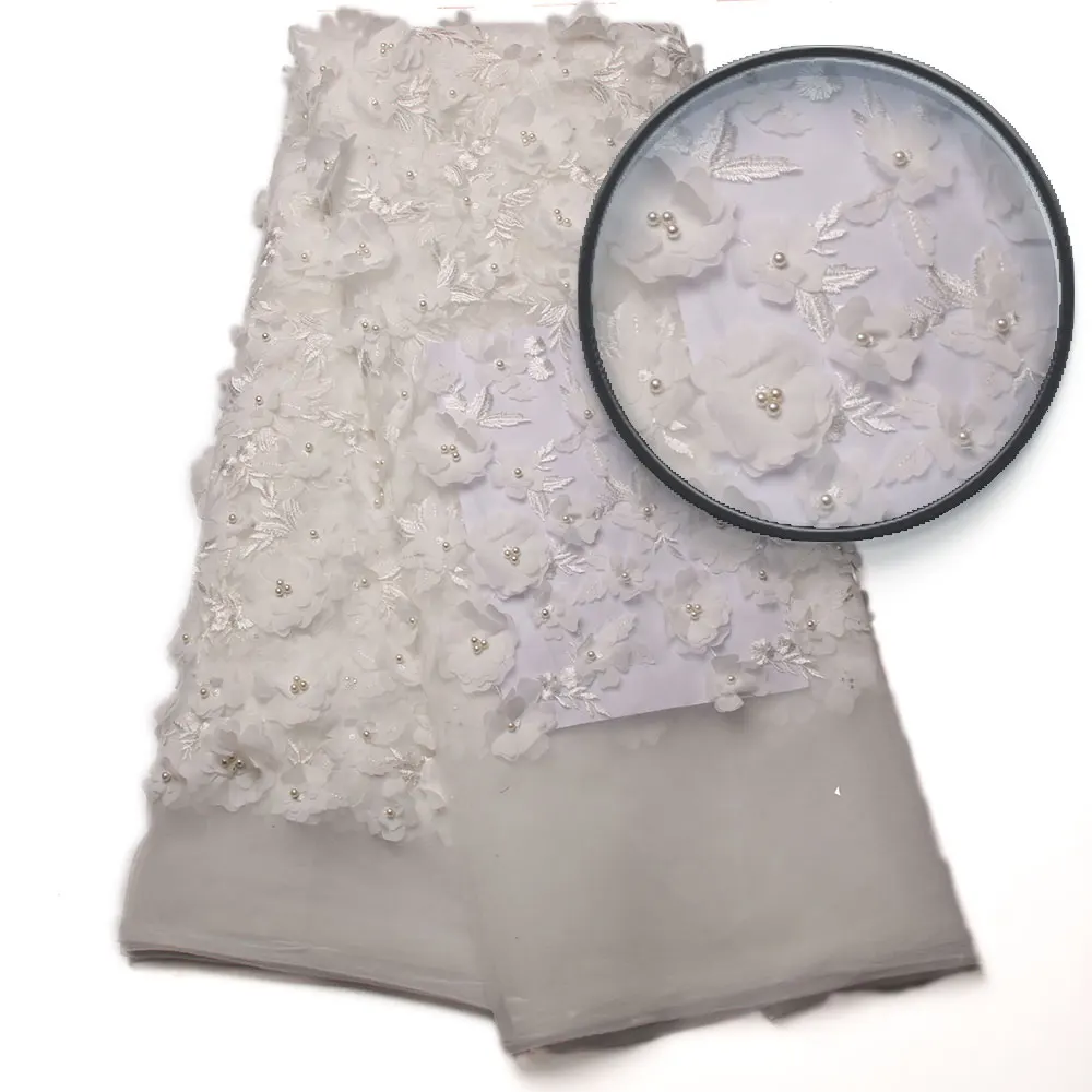 

Nigerian lace fabric 2017 high quality lace tulle lace fabric 3d lace fabric white, african dress styles for women NA810B-2
