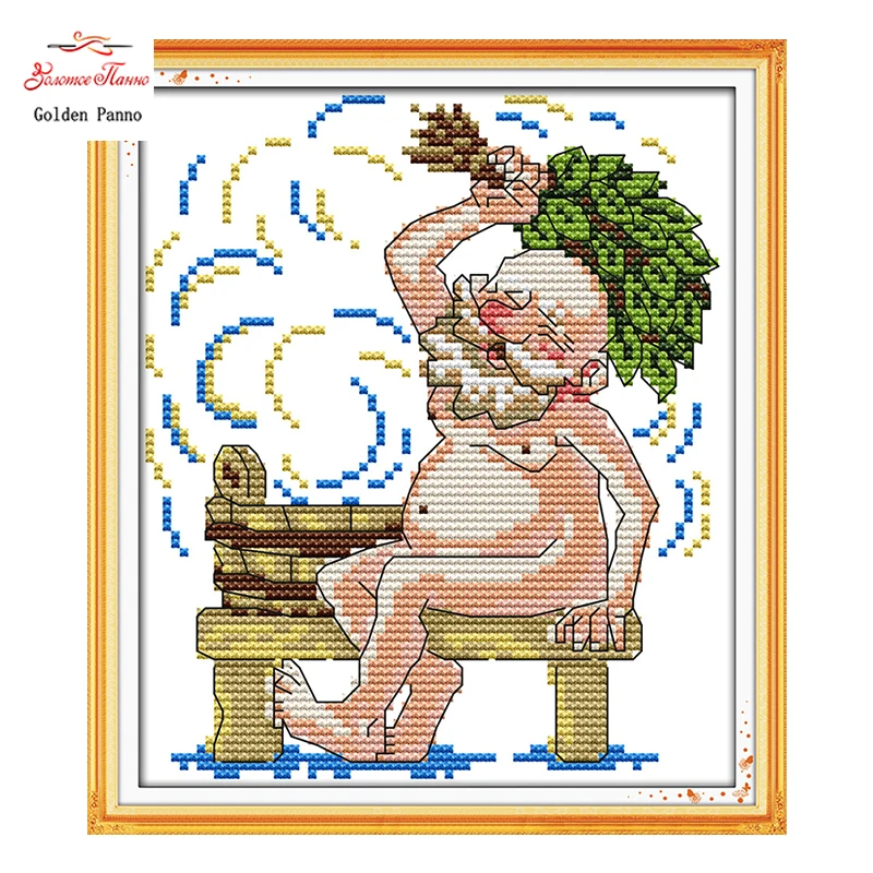 

Golden Panno,Happy Grandpa-Bathing DMC Cross Stitch 11CT 14CT DIY Needlework Counted Cross Stitch Kits for Embroidery Crafts1122