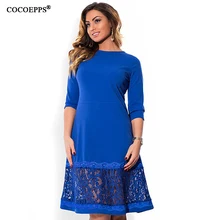 COCOEPPS L-6XL Элегантные Синие женские платья больших размеров осень o-образным вырезом свободные платья Большие размеры до колена Длина платье Черный Красный повседневные платья