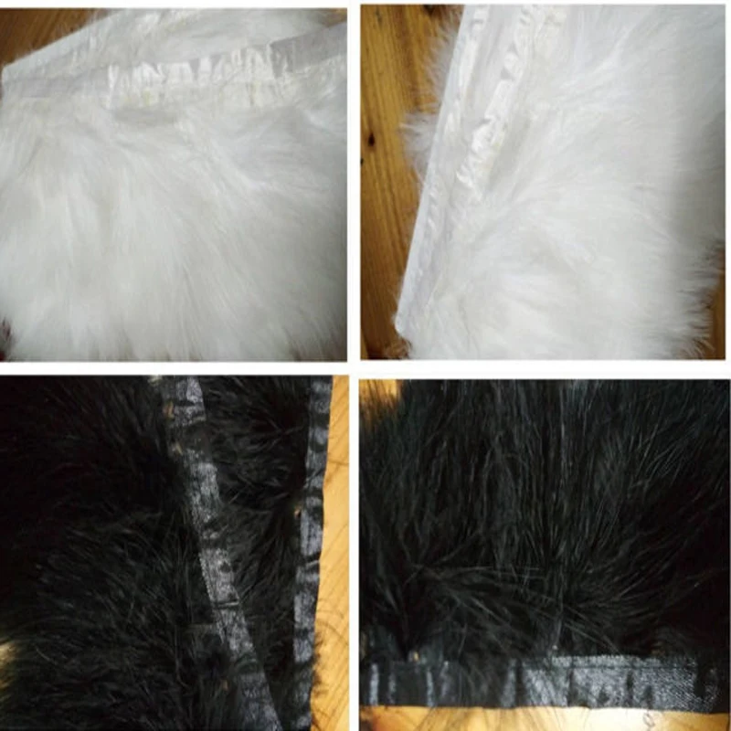 

Wholesale 10 yards white/black Turkey fluff feathers ribbon 8-9cm/3-4 inches