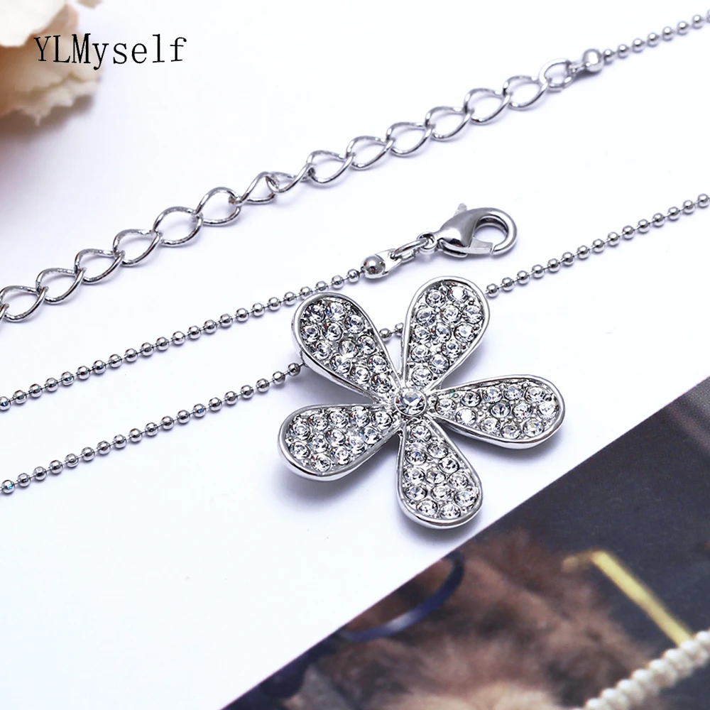 

Beautiful cute flower pendants white & Gold color crystal necklace best gift jewelry suspension chain lovely pendant