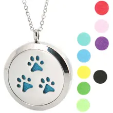 10pcs 30mm Dog Paw Aromatherapy Essential Oil surgical Stainless Steel Perfume Diffuser Locket Necklace