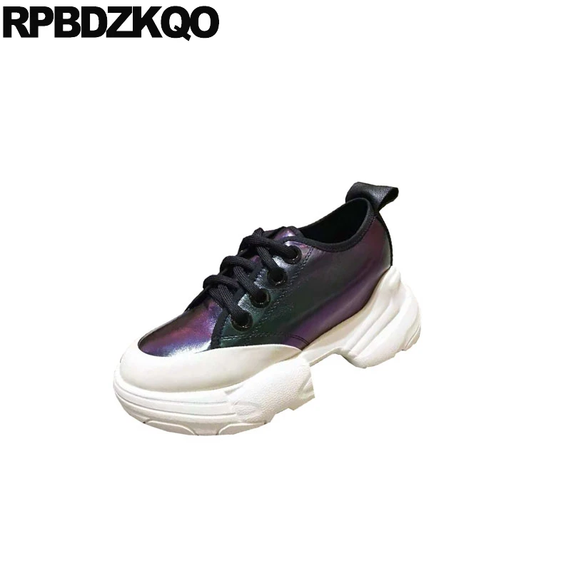 

genuine leather elevator silver lace up purple creepers platform shoes women designer brand thick sole round toe european muffin