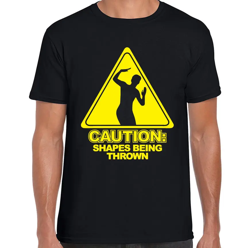 CAUTION SHAPES BEING THROWN PRINTED MENS T SHIRT RAVE EDM CLUB DANCE MUSIC FUNNY Summer Men'S fashion Tee Comfortable t shirt | Мужская