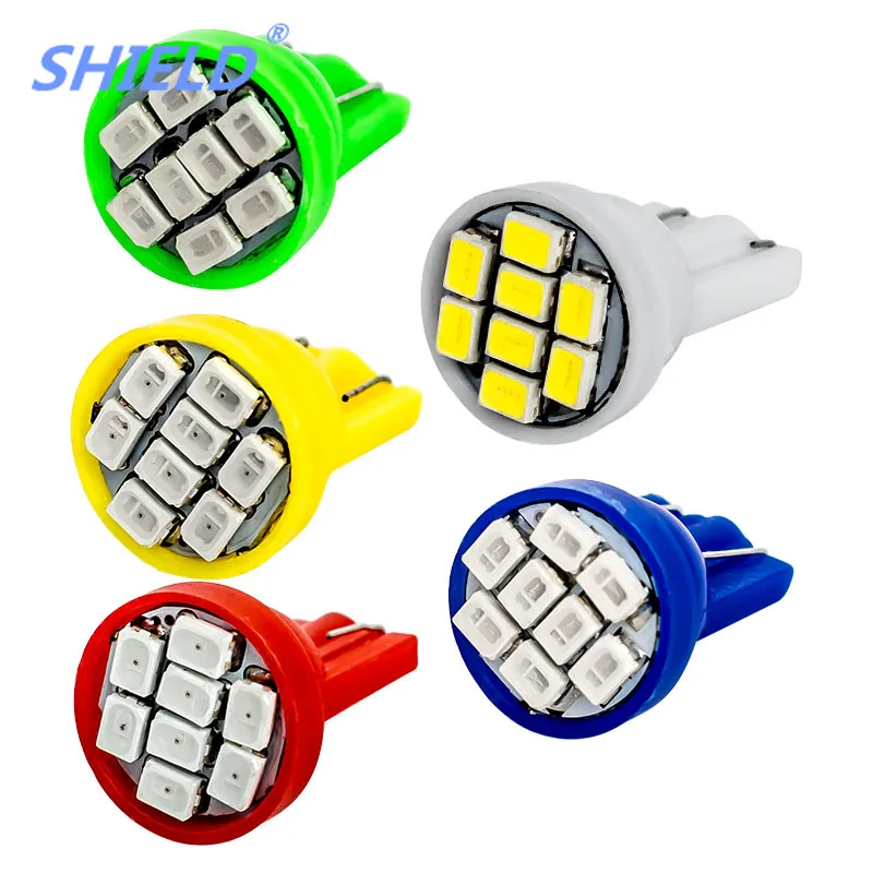 Щит 10 шт T10 LED клиновидная лампа 8 SMD 1210 W5W 2825 158 192 168 автомобильная парковочная авто