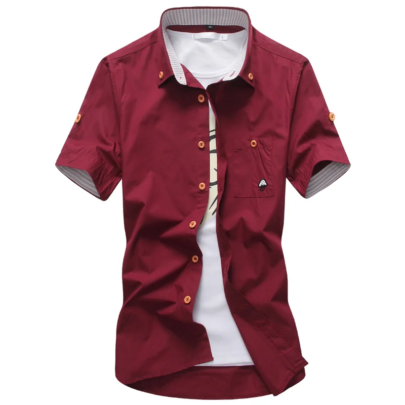 Горячая Распродажа, повседневные мужские рубашки, Качественные однотонные, уникальный дизайн, рубашка с коротким рукавом, Camisa Masculina, 11 видов цветов рубашки, мужские M-5XL - Цвет: 5