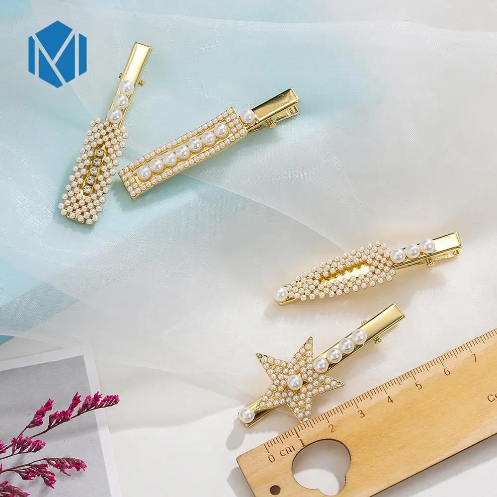 

M MISM New 1PC Elegant Pearl Duckbill Clip for Women Girls Geometric Hair Barrettes Hairpins Gold Hair Accessories
