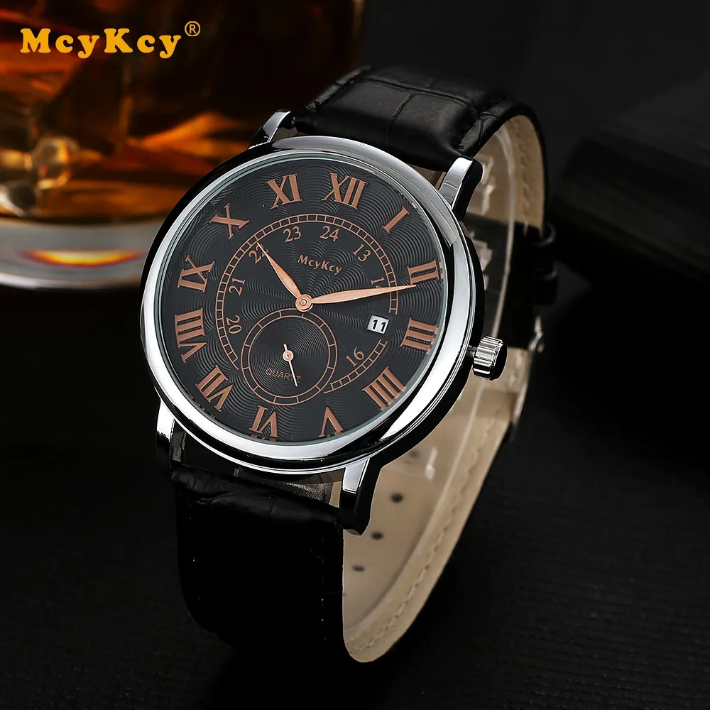 

Mcykcy Luxury Brand Business Men Black Leather Quartz Wristwatches Ultra Thin Fashion Luxury Sport Watches For Mens Dress Watch