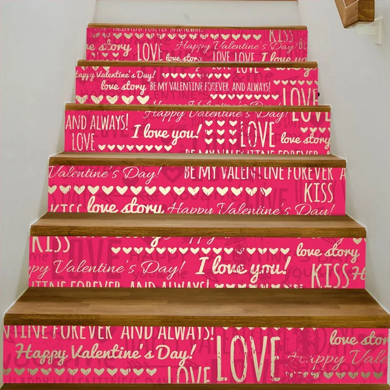 

6pcs Love 18x100cm 3D Waterfall Stair Sticker Self Adhesive Stickers Seaside Landscape Home Stairs Floor Decals Decoration MA2