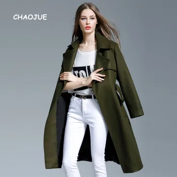 

CHAOJUE Extra Long Wool Coat Female Europe Brand Fashion Army Green Woolen Coat 2018 Fall/Winter Design Outwear Free Shipping