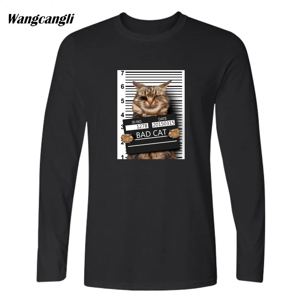 Bad Cat Police Dept Print Mens T shirt Cool Cat Long Sleeve Mens T