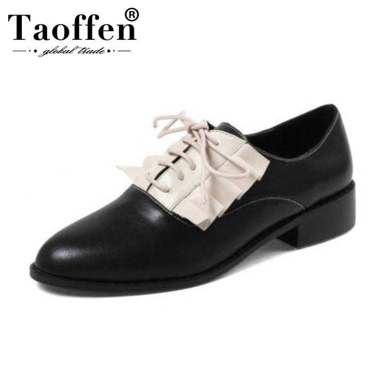 TAOFFEN/модные женские туфли из натуральной кожи на плоской подошве простая обувь с