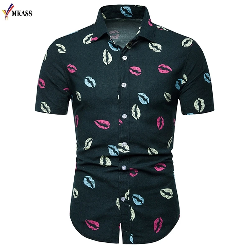 

New Summer Men's Casual Hawaiian Kiss Shirt Fashion Personality Slim Pattern Short Sleeve Shirt Male Brand Clothing 5XL