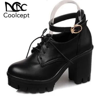 

Coolcept Women High Heels Shoes Ankle Strap Platform Thick Heels Pumps Fashioin Vintage 2019 New Spring Women Shoes Size 34-43