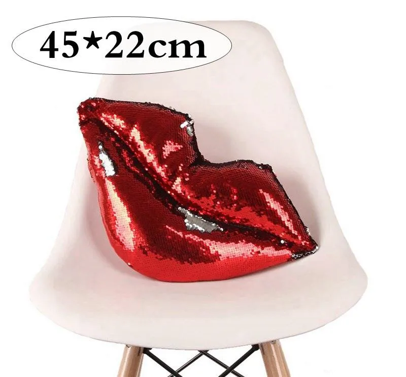 

Cartoon LIPS Cushion Double Color Sequins Red Silver Lip Shape Pillow Home Decorative Throw Pillows Car Decor 45*23cm