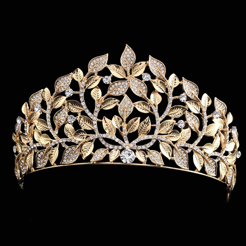 

New 2018 Beautiful Baroque Golden Leaf Crown Jewelry Bridal Hair Accessories Luxury Crystal Wedding Bride Headband Crowns Tiaras
