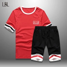 Мужской спортивный костюм, летняя верхняя одежда, мужские спортивные костюмы, футболка с круглым вырезом+ шорты, комплект из 2 предметов, модная спортивная одежда с принтом, короткий комплект, мужской XXL