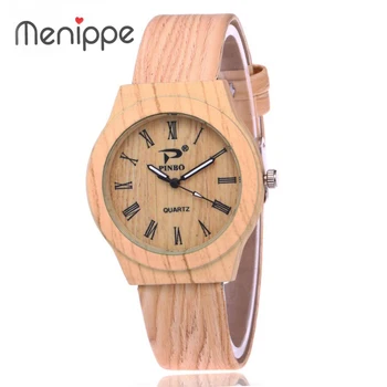 

2020 Unisex New Fashion Leather Casual Women Wristwatch Roman Numerals Men Watch Brand Lovers Wood Watches Ladies Quartz Watch