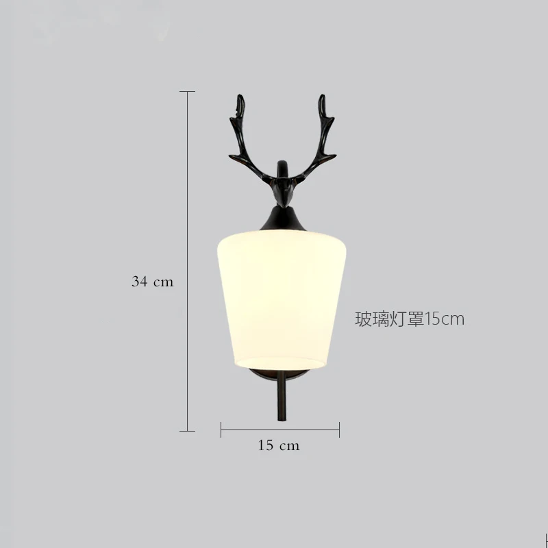 Крытый винтажный стеклянный настенный светильник светильники Черное золото креативный классический рога бра, настенные светильники железные скандинавские прикроватные для чтения - Цвет абажура: Черный