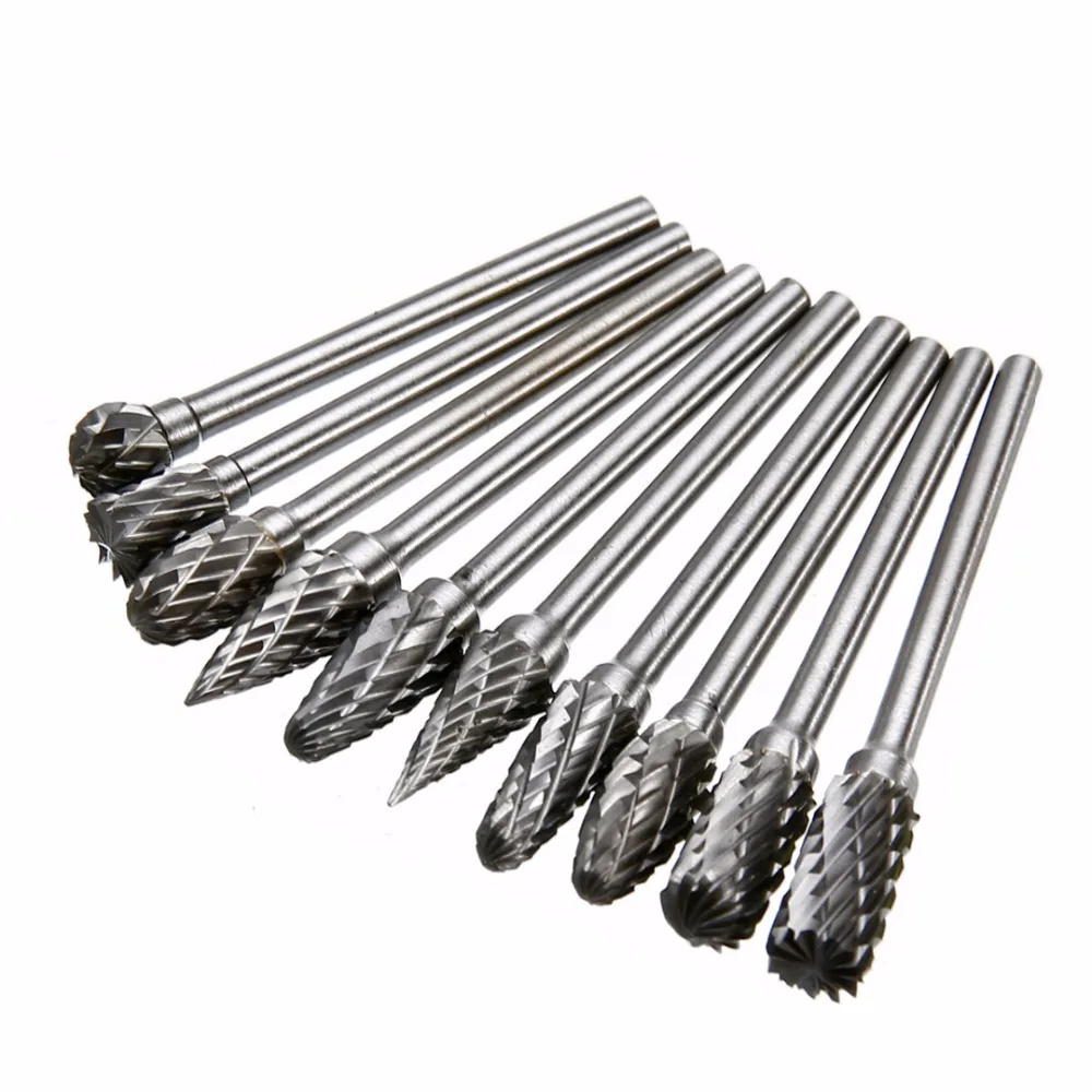 

10pcs 1/8" 6mm Tungsten Carbide Burr Bit Set For Rotary Engraving Cutting Tools