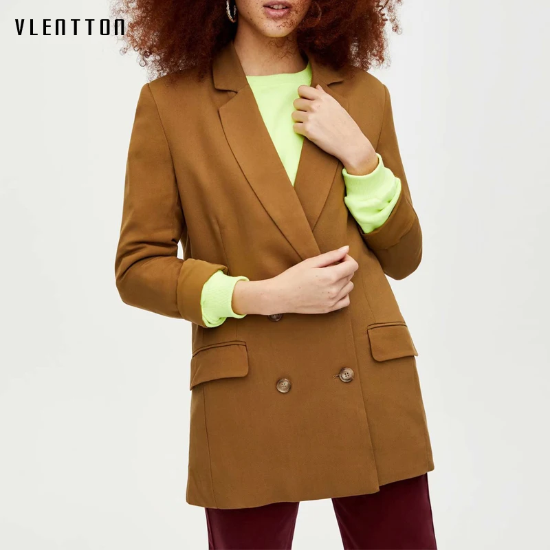 

2019 Vintage Blazer Jacket Women Double Breasted Long Sleeve Suits Coat Female Elegant Office Ladies Blazers and Jackets Outwear
