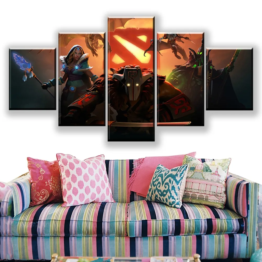 5 Panel Canvas Painting Home Decor Living Room DotA 2 Fantasy Pudge HD Print Game Poster Modern Wal