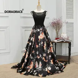 Doragrace robe de soiree Черное вечернее платье с цветочным рисунком, длинные кружевные платья для выпускного с бусинами, на шнуровке, большие размеры