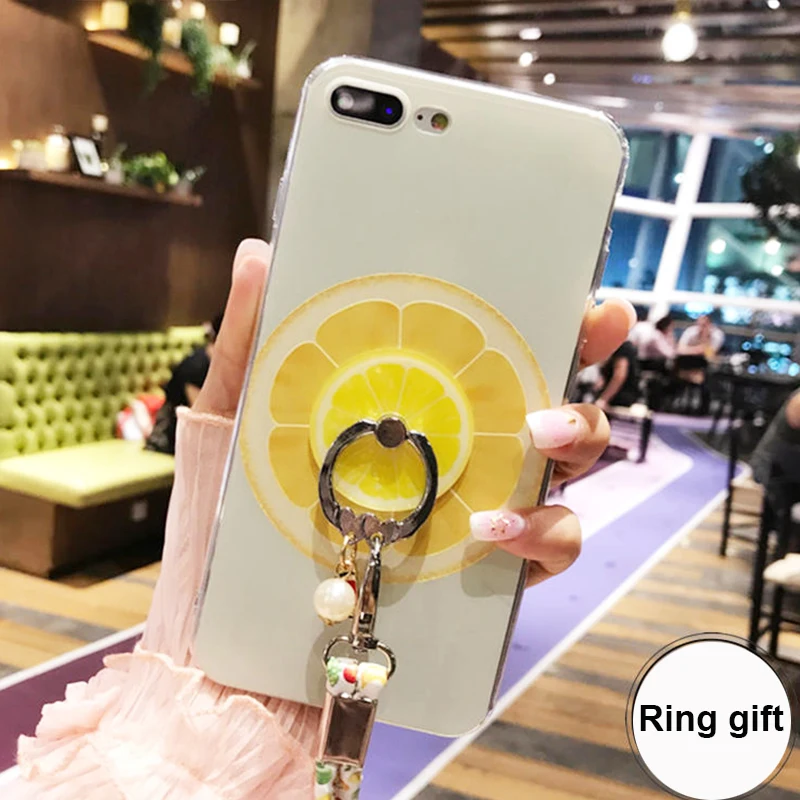 3D Fruit Cases For iphone 7 6 Case TPU Fundas For iphone 8 6s Se 5s 7 Plus Cover Bag With Ring Soft Back Phone Case Cute Rope q15