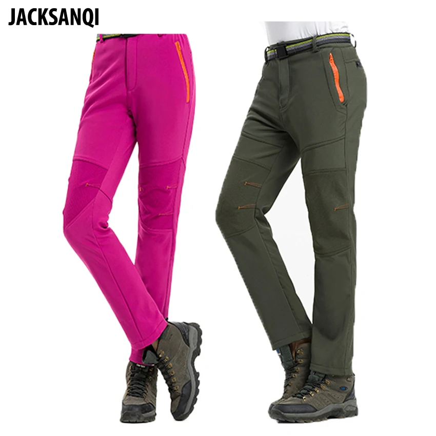 

JACKSANQI Men Women Winter Fleece Thick Pants Outdoor Waterproof Thermal Hiking Camping Trekking Ski Sports Male Trousers RA165