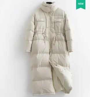 Утолщенная зимняя куртка, женское пуховое пальто, шикарная водолазка с карманами, теплая длинная верхняя одежда, парки, новинка, женский пуховик с белым утиным пухом - Цвет: Off-white