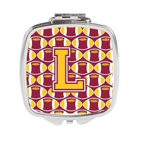 Carolines Treasures CJ1081-LSCM Letter L Football Maroon & Gold Compact Mirror (1)