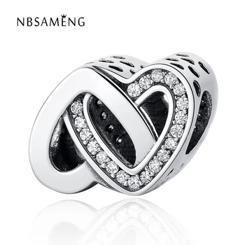 

Fit Pandora Charms Bracelets & Bangles Jewelry Original 100% 925 Sterling Silver Beads Two Heart Hollow Cyrstal DIY Crystal Bead