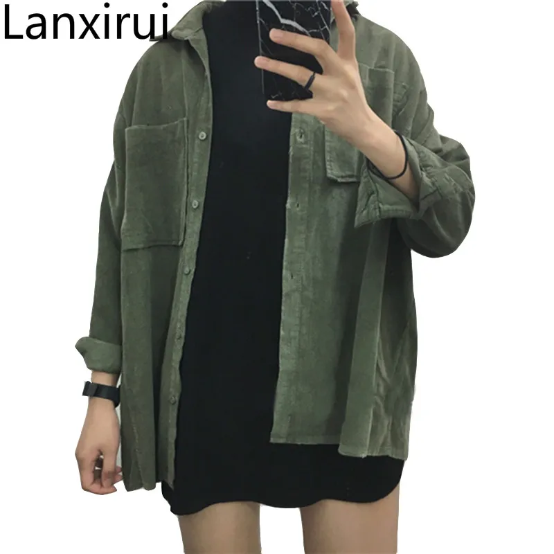 amazing Fashion Women New Corduroy Turn-down Collar Females Cotton Loose Womens Solid Color Overcoat Wind J