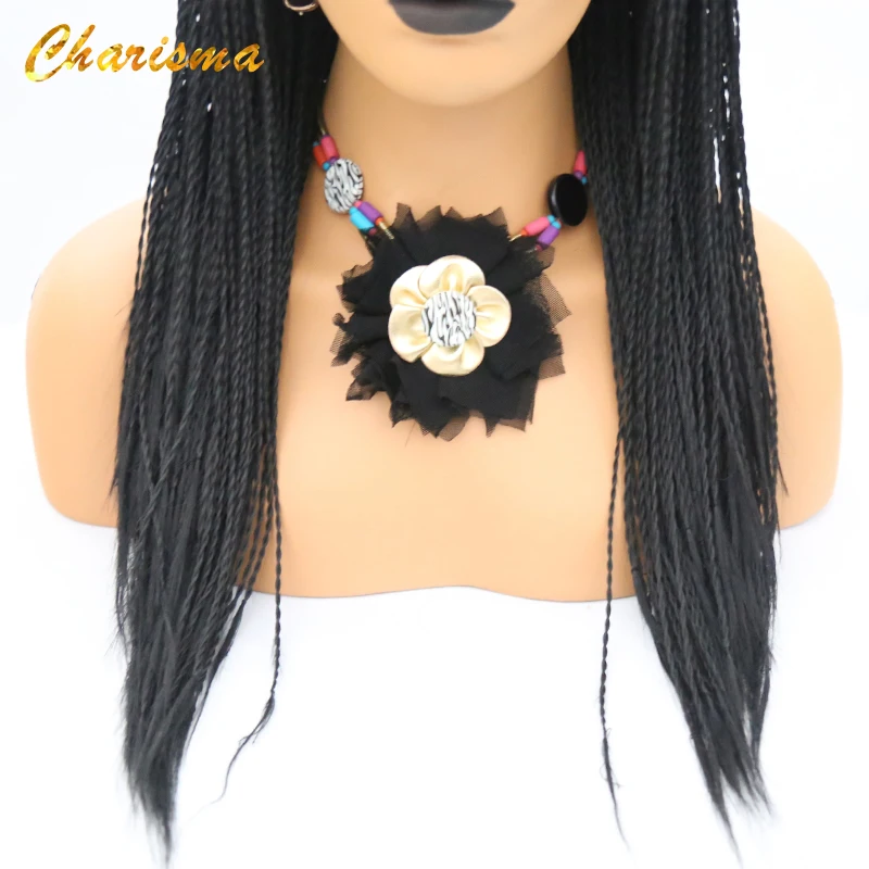 Charisma синтетические парики на кружеве ручной работы 2" косы парики Черный цвет термостойкие Glueless парики для черных женщин