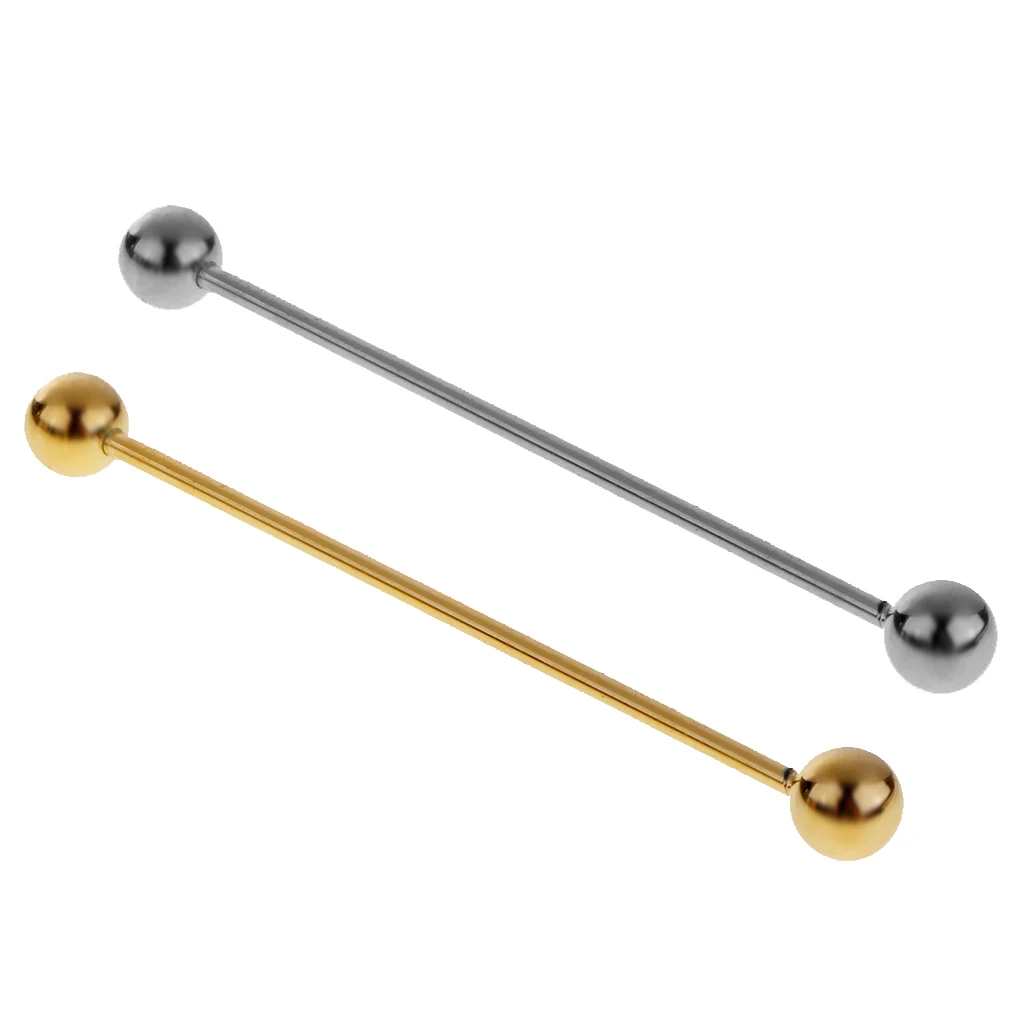2 Pieces Skinny Pin Round Barbell Collar Tie Clip Clasp Bar Necktie Tie Pin Stick Brooch Ball Screw On End