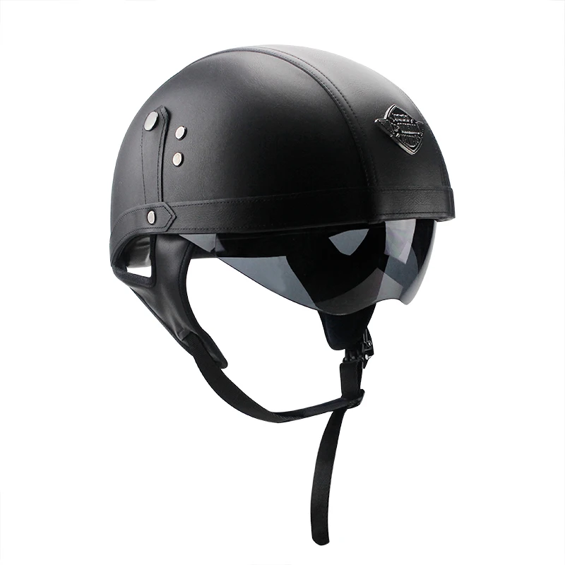 

Motorcycle Vintage PU Leather sun visor and Retractable GoggleDetachable Warm Collar