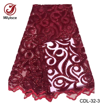 

Shining sequins African lace fabric high quality solid color french tulle net lace fabric for wedding party dress CDL-32